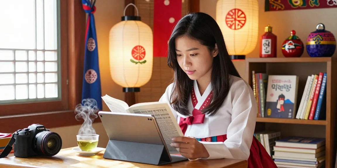 Discover cultural insights at https://hanadultalk.com featuring a Hispanic woman exploring Asian culture with vibrant decor and warm atmosphere.