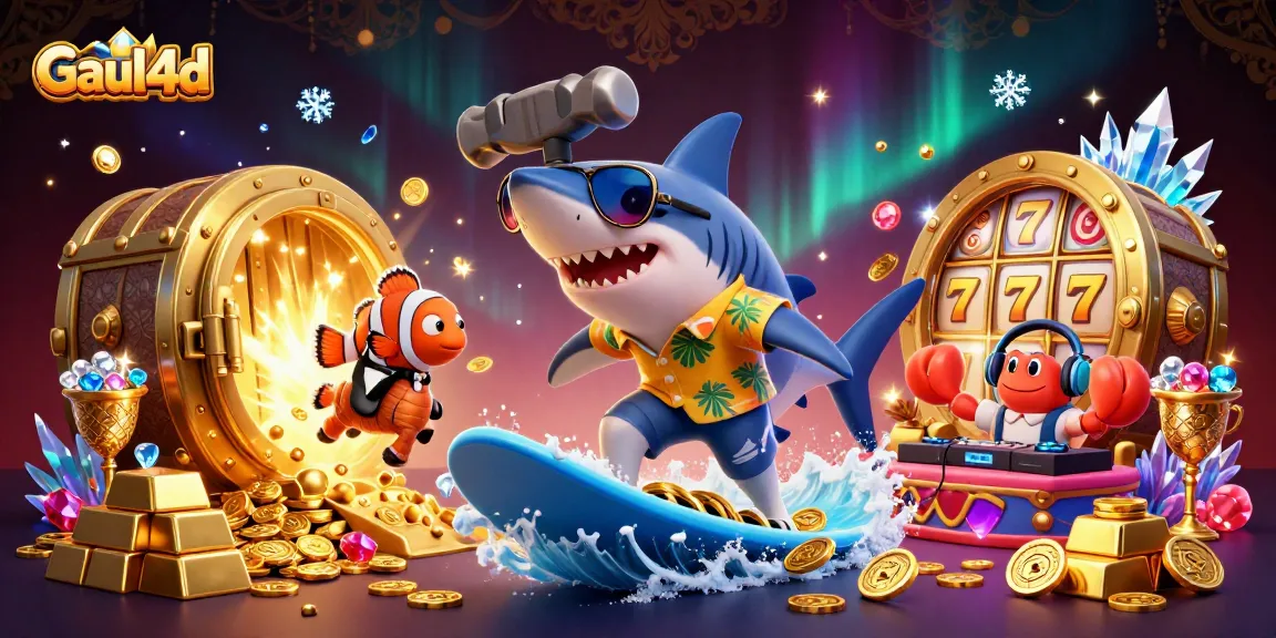 Engage in thrilling gameplay at Gaul4d with vibrant slot symbols and gold coin waves.