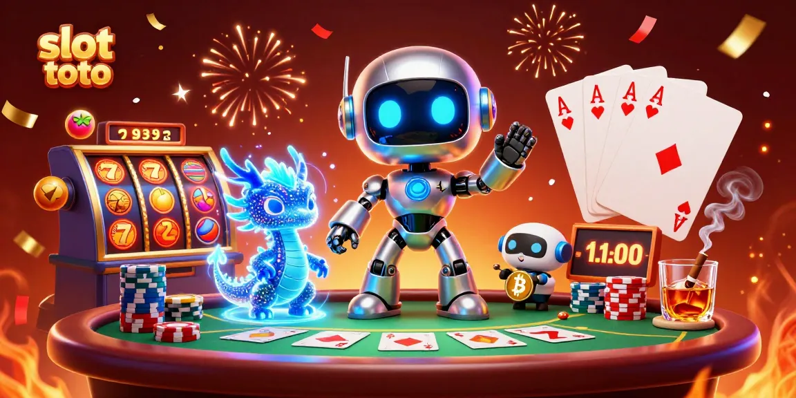 Experience exciting wins with Slot Toto illustrated by engaging characters and vibrant casino elements.