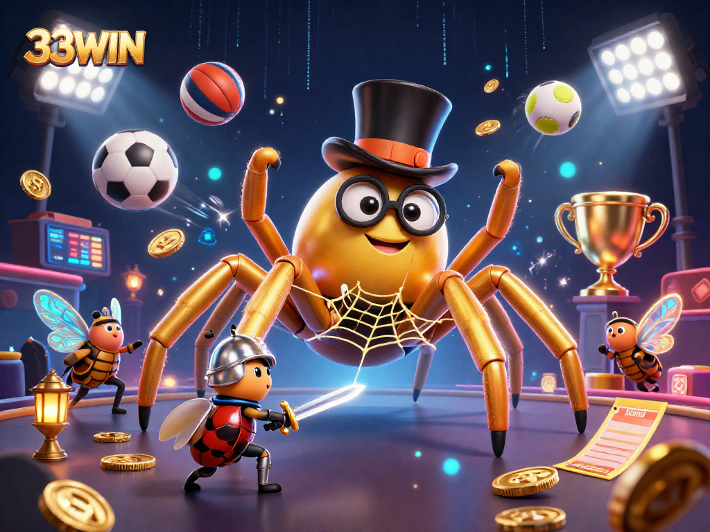 Engage in thrilling bets with 33WIN amidst a vibrant casino scene lit by dynamic sports elements.