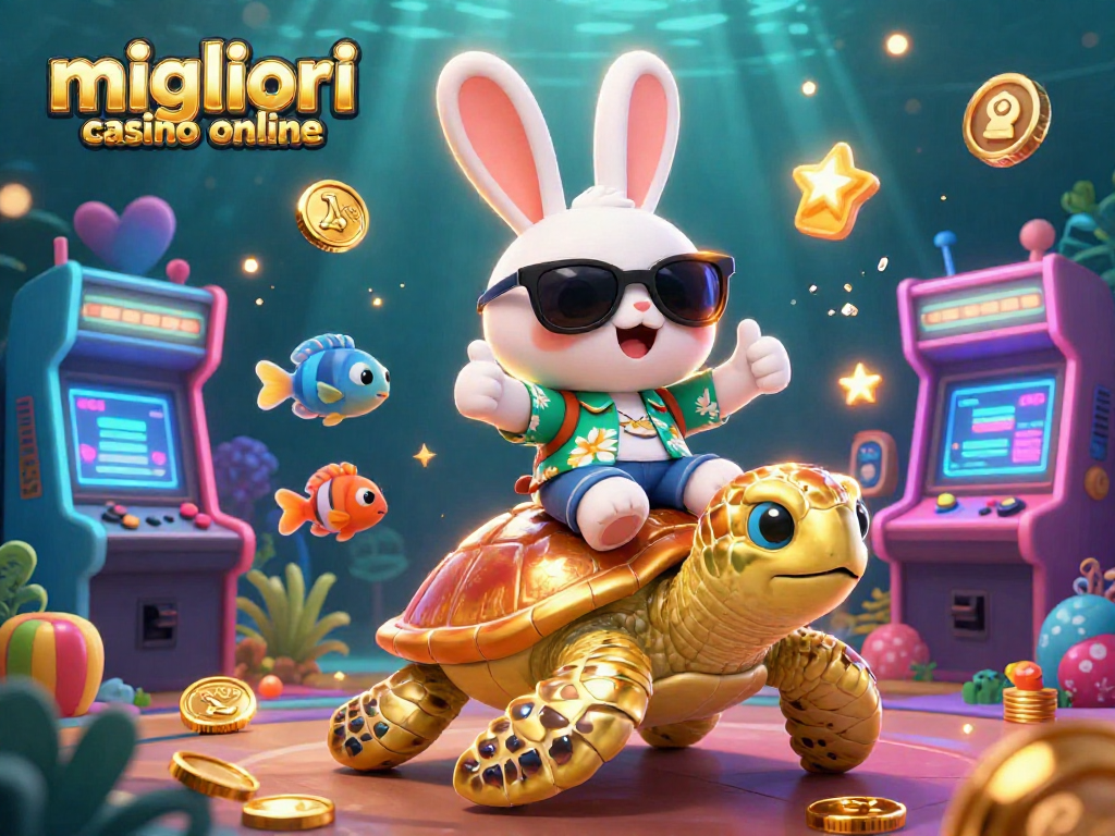 Scopri i migliori casino online con il coniglietto fortunato e la tartaruga dorata in un'illustrazione vivace.