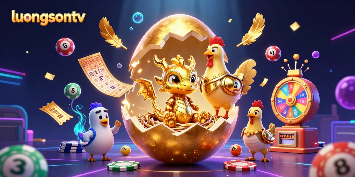 Experience exciting gaming with Luongsontv featuring a glittering baby dragon and vibrant lottery elements.