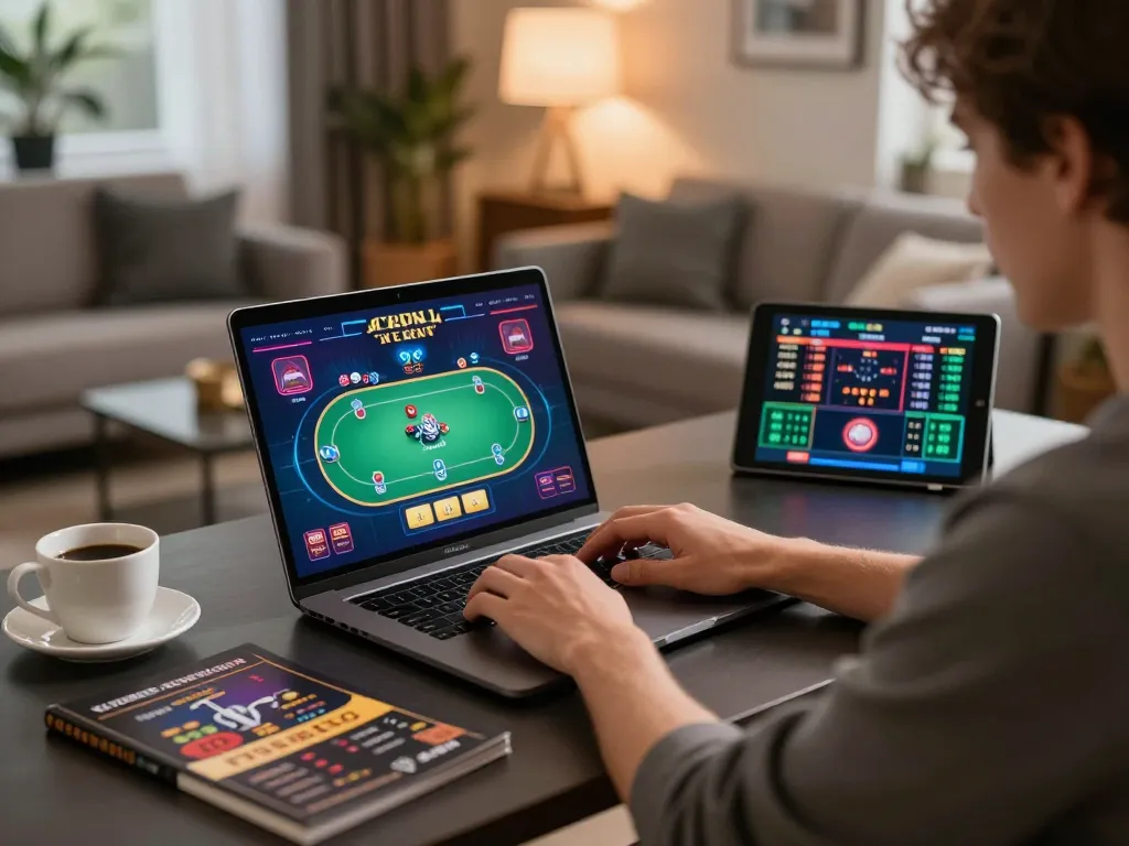 Engaging online gaming moment at casino mb66 with vibrant poker interface and strategic setup