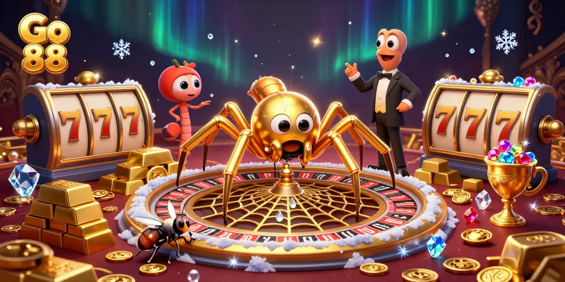 Experience thrilling gameplay at Go 88 with rich visuals of a spider croupier in an animated casino.
