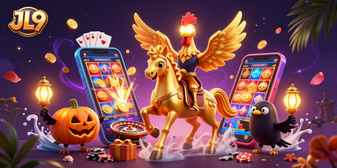 Experience thrilling wins at JL9 with the vibrant 3D casino scene showcasing dynamic games and festive characters.