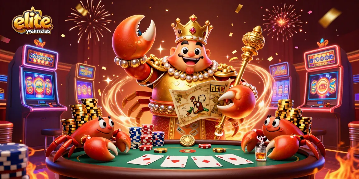 Experience thrilling wins at eliteyachtsclub with animated golden crab and colorful slots.