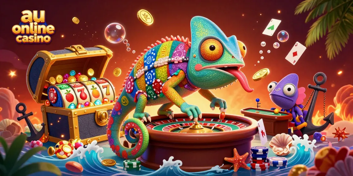 Experience thrills at the au online casino with vibrant slot reels and a dynamic chameleon owner.