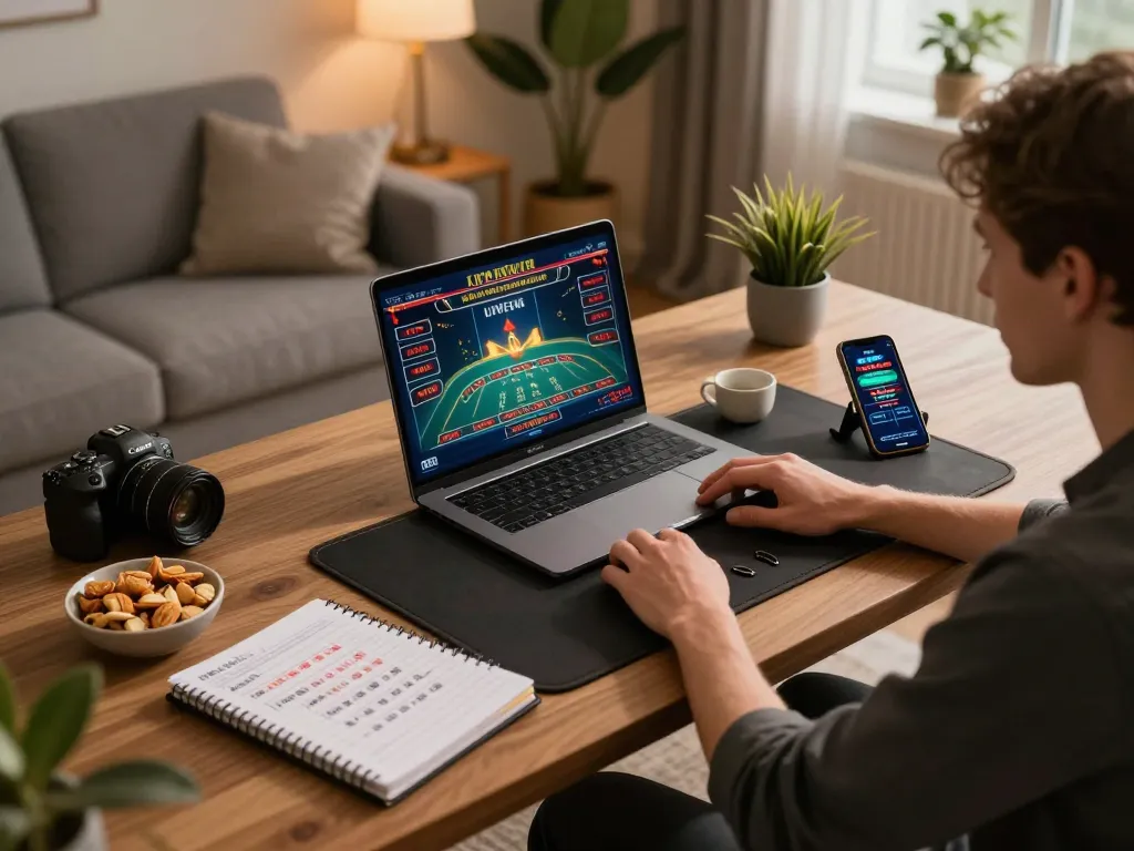 Engaging online gaming moment with 789 strategies on laptop showing a live dealer game.