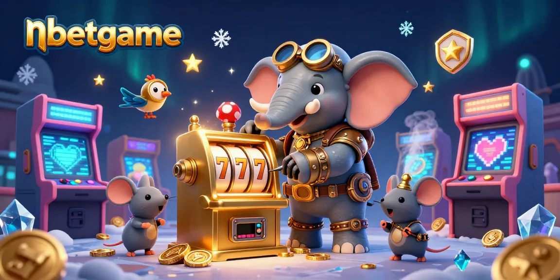 Experience the excitement of nbetgame with a steampunk elephant operating a golden slot machine in a vivid casino scene.