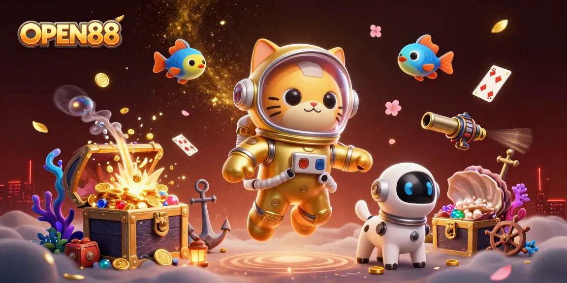 Experience thrilling adventures at OPEN88 with an astronaut cat and casino games in space.
