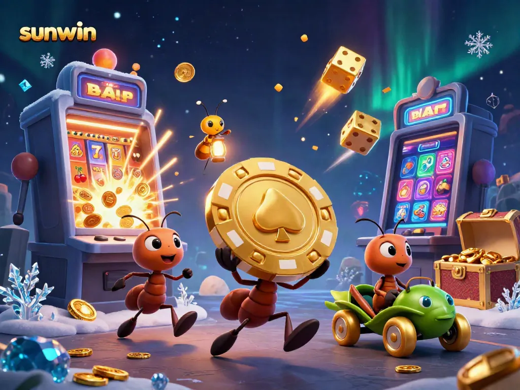 Engage in thrilling casino action with this vibrant sunwin scene featuring ants and jackpot explosions.