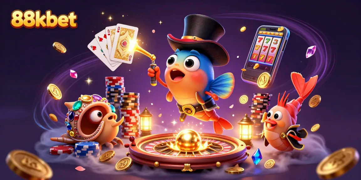 Engage with thrilling games at 88kbet, featuring a lively underwater scene with golden coins and dynamic casino elements.