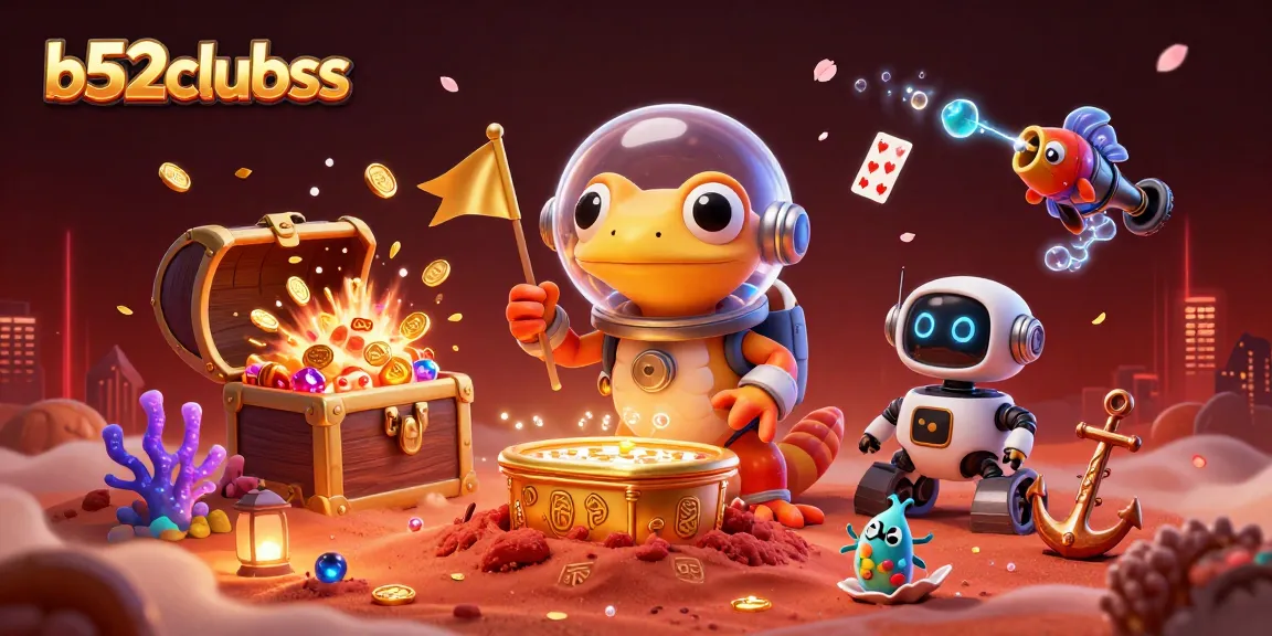 Exciting b52clubss scene of a Martian gecko discovering a golden casino with treasure and vibrant game elements.