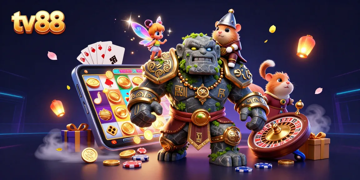 Experience thrilling wins with tv88 and magical characters in an energetic casino scene.