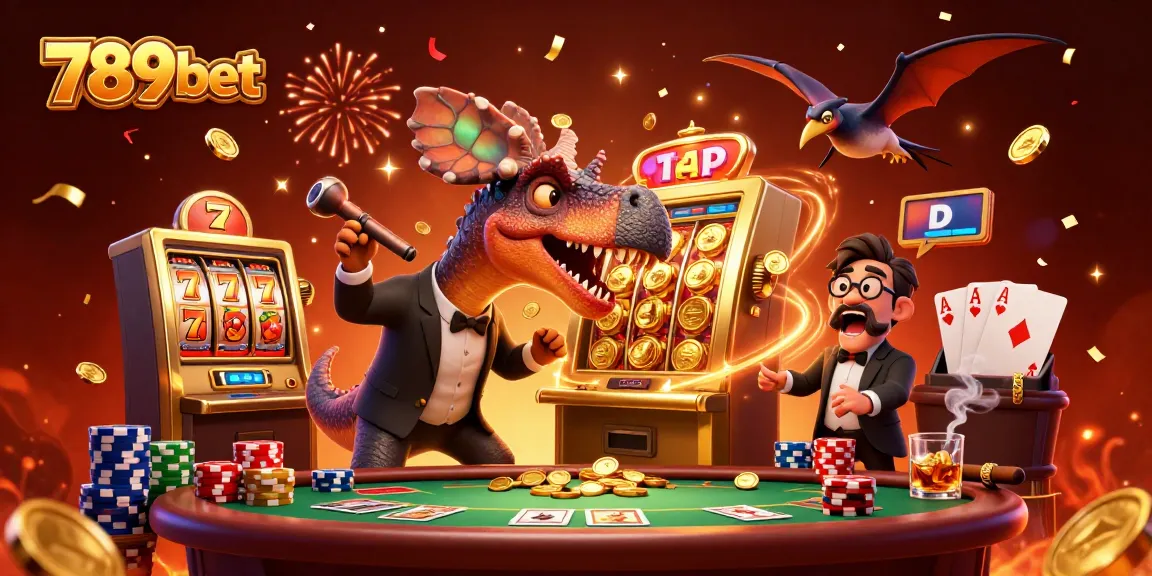 Experience the thrill of winning at 789bet with lively casino characters and vibrant slot machines.