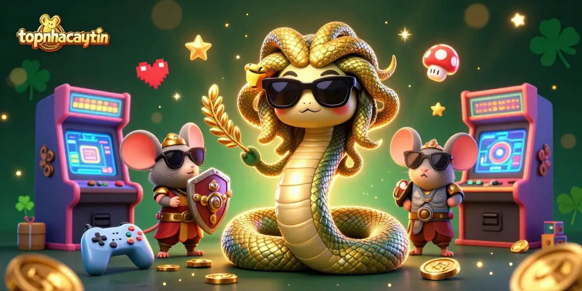 Experience thrilling gameplay at topnhacaiuytin with cute Medusa and an epic warrior in a vibrant casino scene.
