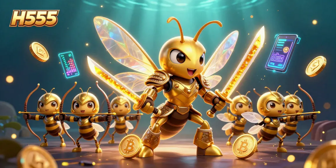 Join the action with H555 as the golden hornet leads bee archers in a vibrant casino scene.