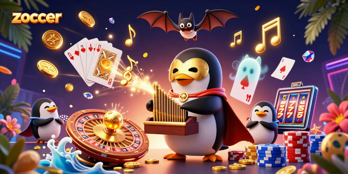 Experience zoccer thrills with golden coins and vibrant casino elements in a captivating scene.