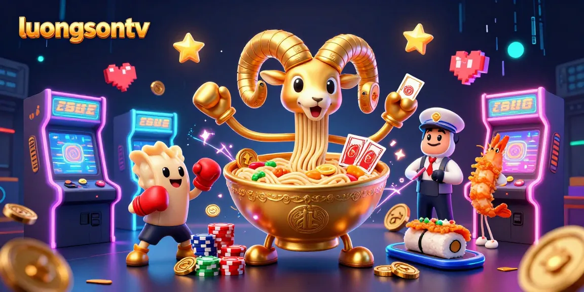 Experience exciting wins with luongsontv in a vibrant 3D cartoon casino illustration filled with lively characters and game elements.