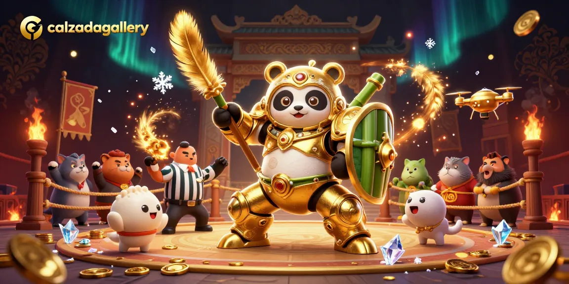 Engage with exciting casino action at calzadagallery, depicted through a dynamic mech suit battle in a vibrant gambling arena.