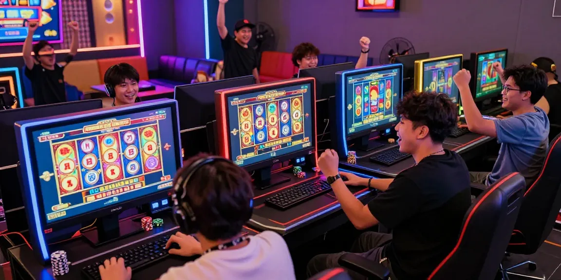 Exciting slot gacor game scene with players celebrating wins in a vibrant online casino.