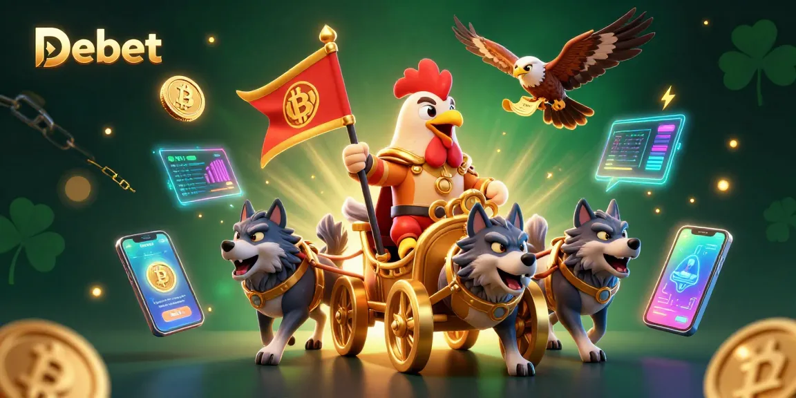 Join the action with Debet in this animated casino adventure showcasing crypto elements and vibrant colors.