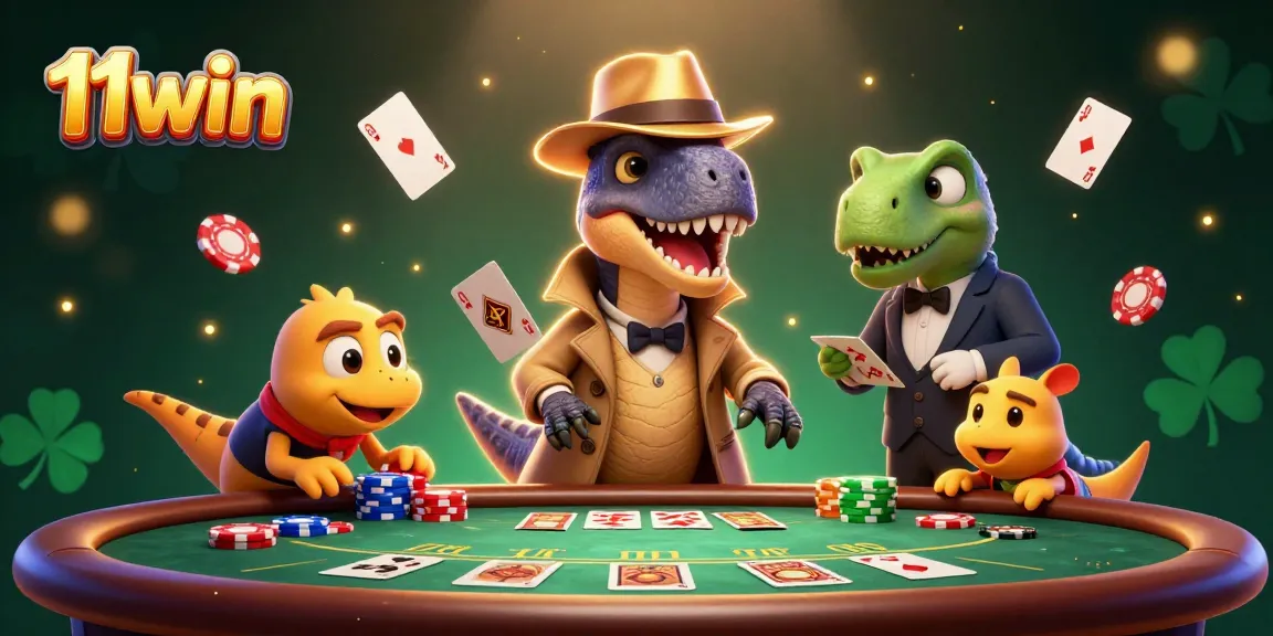 Experience thrilling action in live casino gameplay with 11win, featuring playful dinosaur characters.