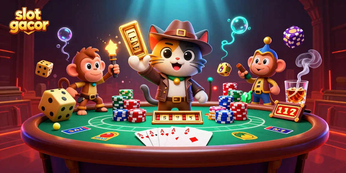 Experience slot gacor action with a cat explorer and monkey in a vibrant casino temple.