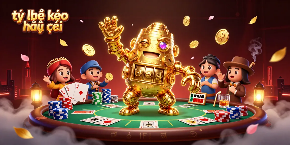 Engage with tỷ lệ kèo nhà cái at an exciting poker table featuring a golden golem among vibrant chips and cards.