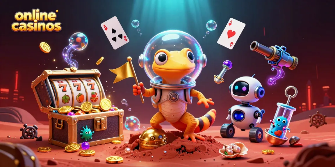 Play exciting online casinos with a Martian gecko uncovering treasures and gaming fun.