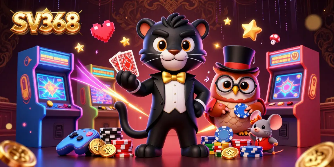 Experience the thrill of SV368 live casino gaming with dynamic characters and colorful arcade elements.