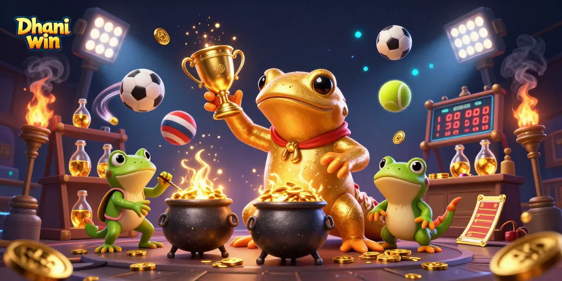 Dhani win players engaging with vibrant lottery and sports betting themes in a 3D digital illustration.