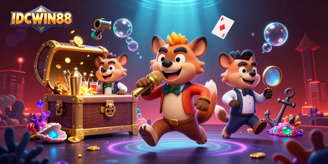 Experience thrilling gaming at IDCWIN88 with colorful hyenas in a lively casino scene.