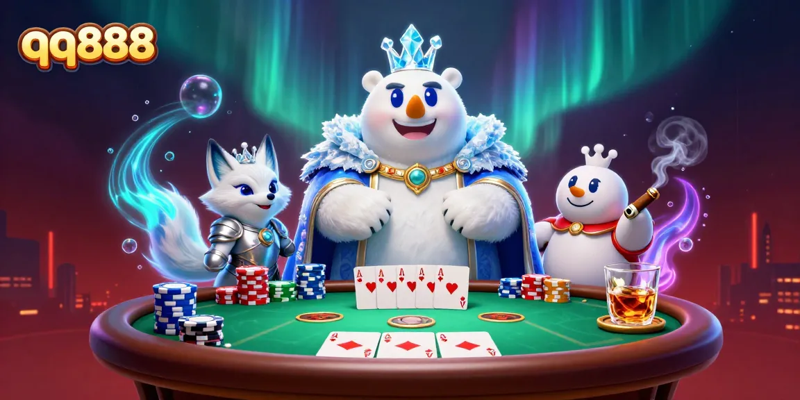 Bet at qq888 with the ice king and snow fox while facing off at the poker table.