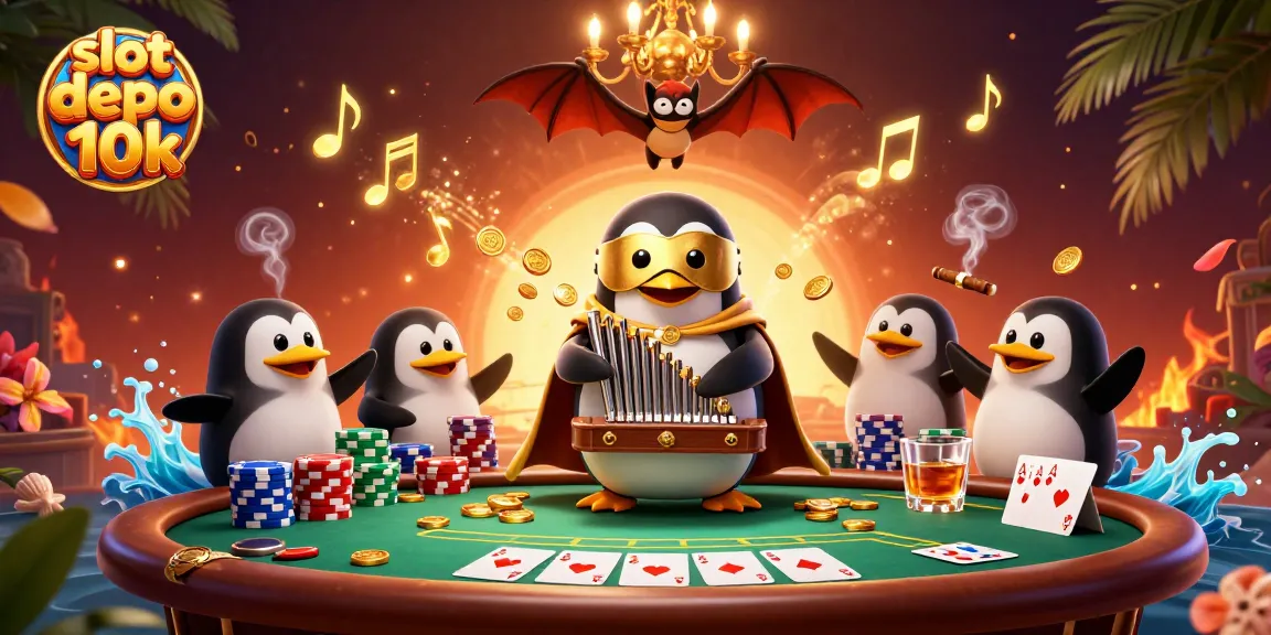 Experience slot depo 10k excitement with a penguin playing an organ that shoots coins.