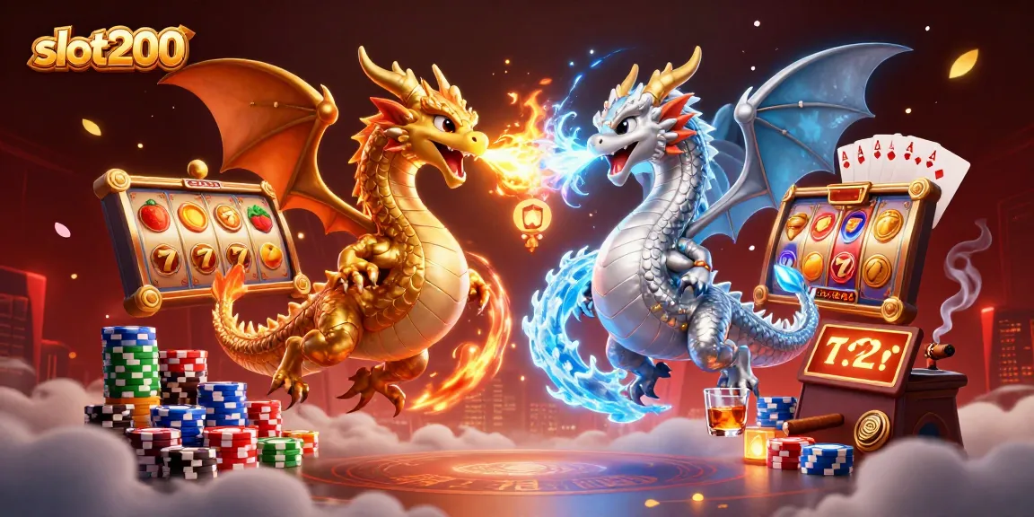 Menggenggam kemenangan di slot200 dengan naga 3D dan simbol permainan slot yang menyala.