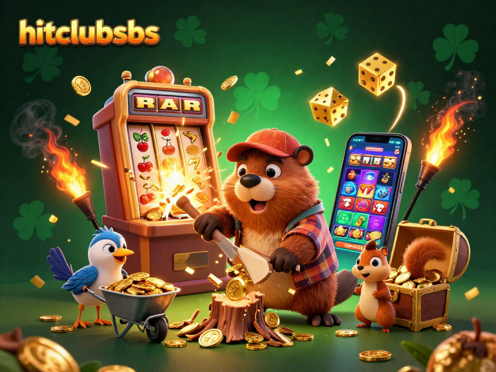 Experience the excitement of hitclubsbs with a 3D cartoon beaver amidst vibrant casino action.