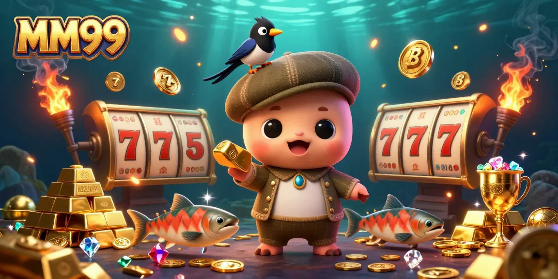 Experience MM99 excitement with vibrant 3D scene featuring slots, Nessie, and treasures.