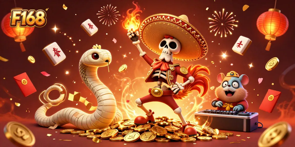 Join the action at F168 with colorful characters celebrating a winning moment in an exciting casino scene.