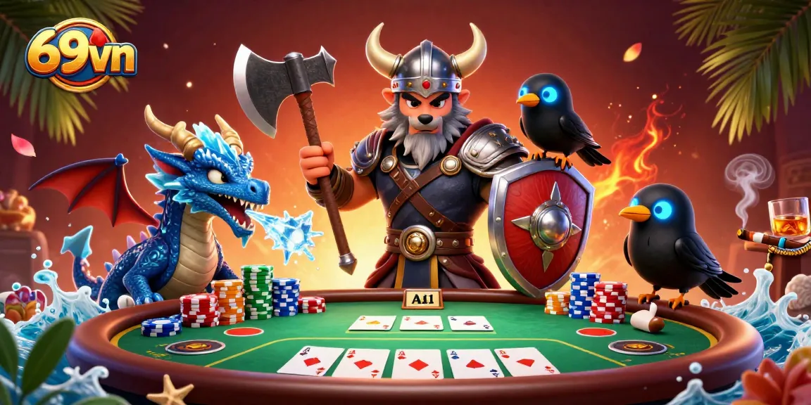 Experience a thrilling 69vn casino adventure with vibrant characters and dynamic poker elements.