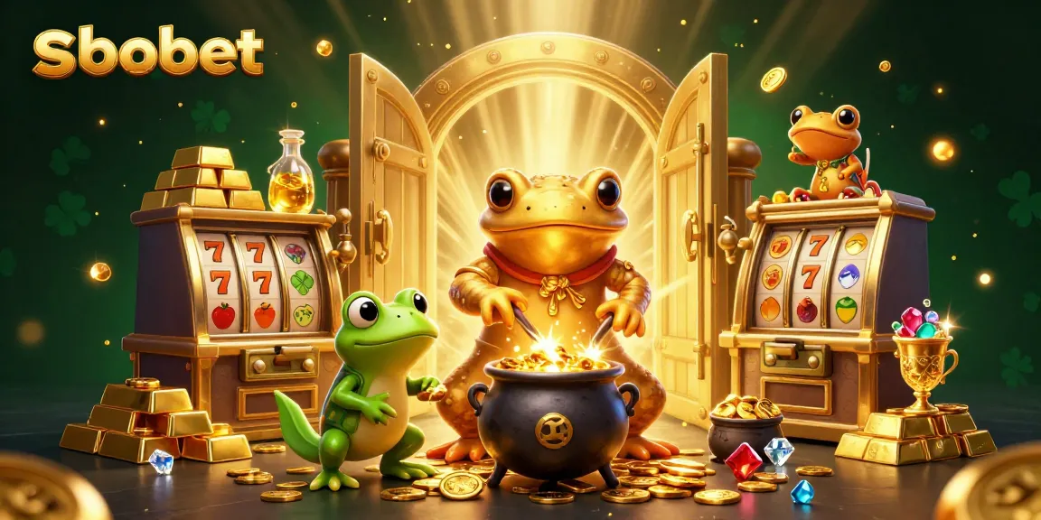 Engage in sbobet sports betting with exciting slot reels, gold coins, and vibrant casino elements.