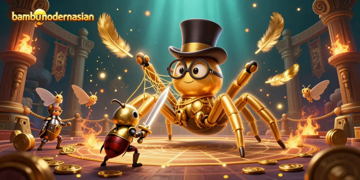 bambumodernasian showcases a vibrant online casino world with a golden tarantula and knight in action.