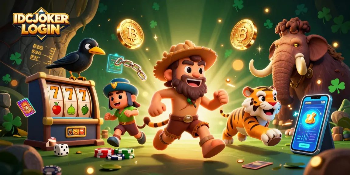 Experience the thrill of gambling with IDCJOKER LOGIN as characters engage in a lively prehistoric casino scene.