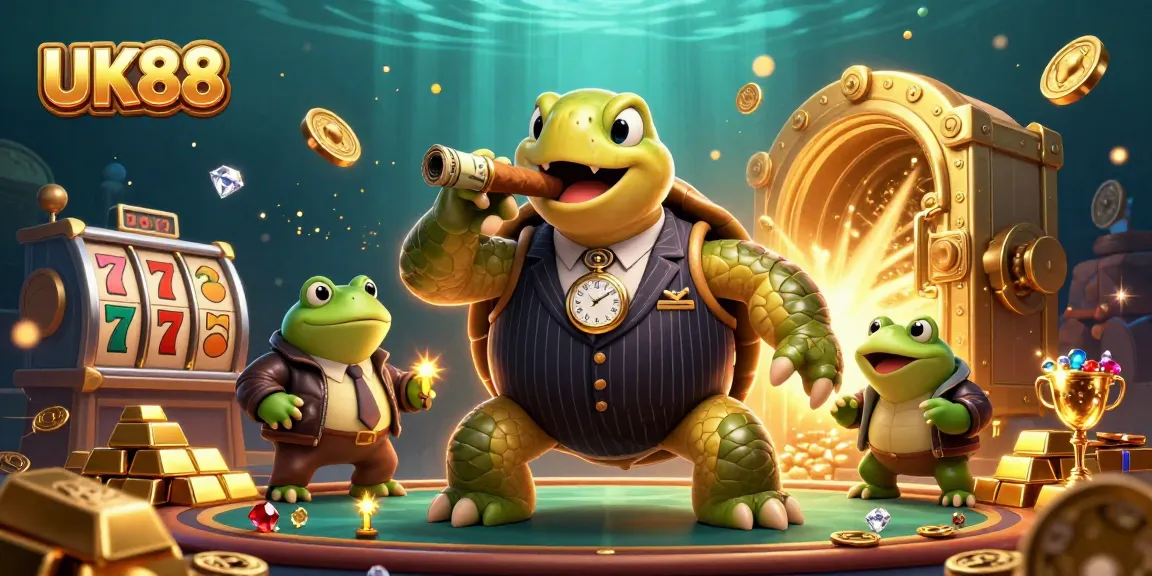Experience UK88's thrilling casino environment with a massive turtle mobster and frog enforcers.
