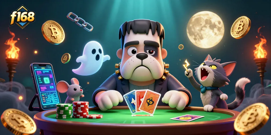 Experience thrilling casino action at f168 with a lively 3D illustration featuring unique characters and exciting game elements.