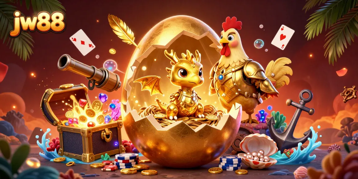 Experience thrilling wins at jw88 with a golden dragon guarding poker chips amidst vibrant treasures.