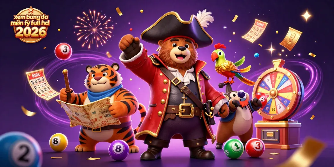Experience xem bóng đá miễn phí full hd 2026 with a colorful animated scene featuring a pirate bear, tiger, and parrot amid casino symbols.