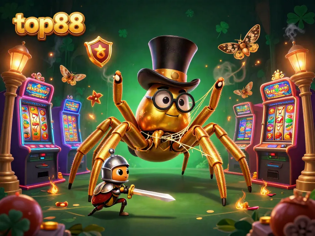 Experience top88 with adventurous characters exploring vibrant slot machines.