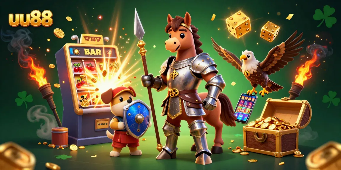 Experience winning with uu88 in an action-packed casino adventure illustration.
