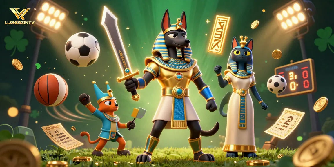 Experience dynamic action with LUONGSONTV featuring vibrant sports elements and Egyptian warriors.